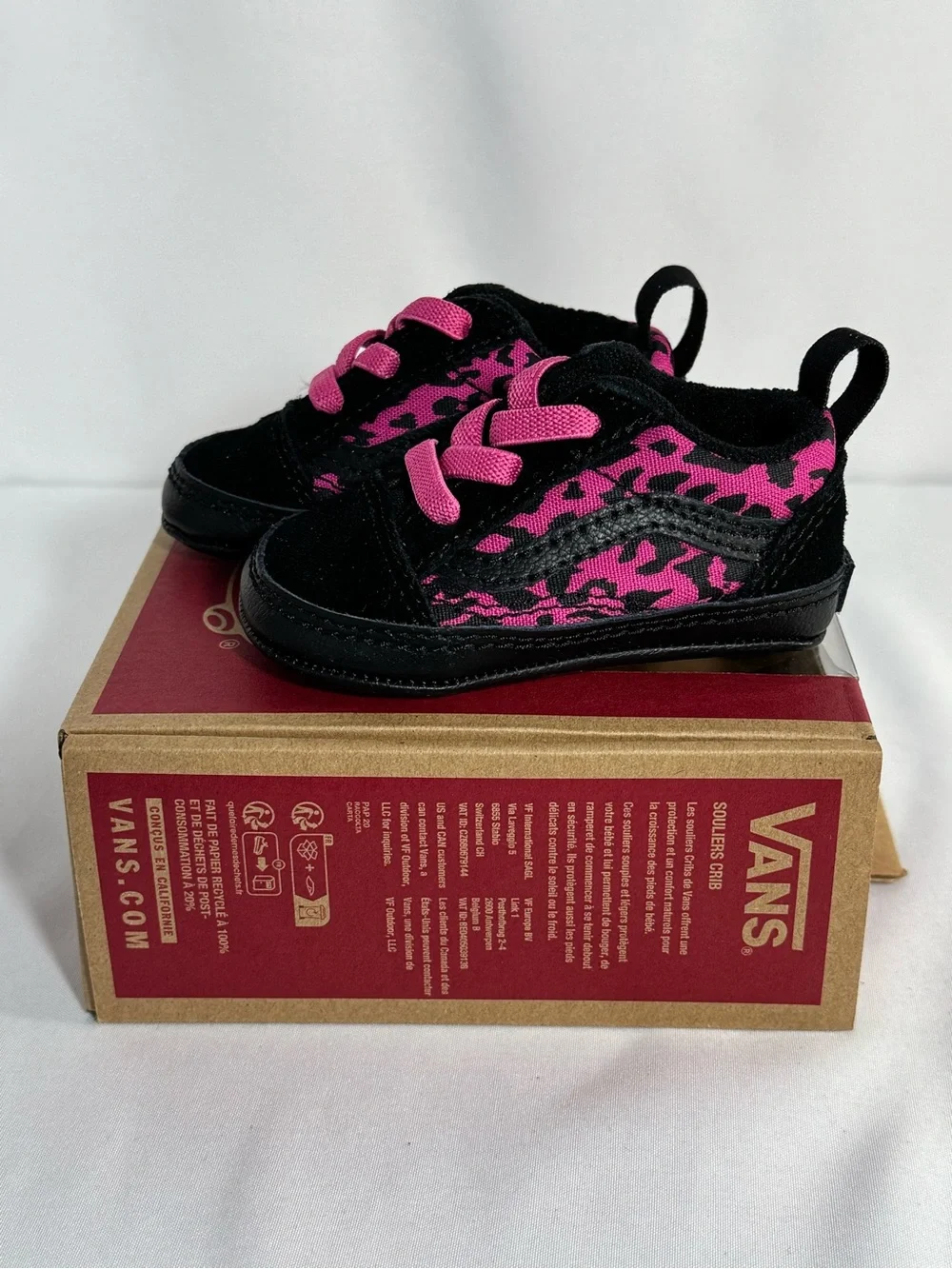 Vans Crib Shoes Black and Pink Leopard Print size 2
